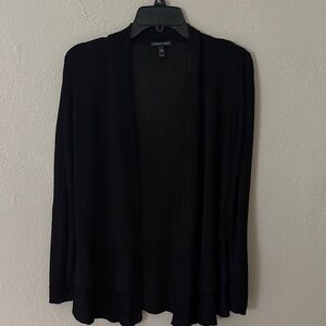 Eileen Fisher Women’s 2 Tier Open Front Cardigan Black XS Oversized Semi Sheer